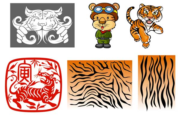 Тигры векторные, китайский тигр, шкура тигра, 50КБ.